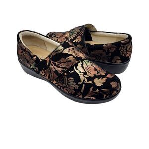 Alegria Lauryn Clog EU37 Black Metallic Floral Nubuck Leather Comfort Slip On
